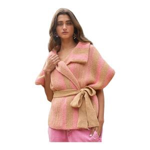 NWT POL Womens Spring Stroll Belted Cardigan Sweater Caramel Pink Front Tie S